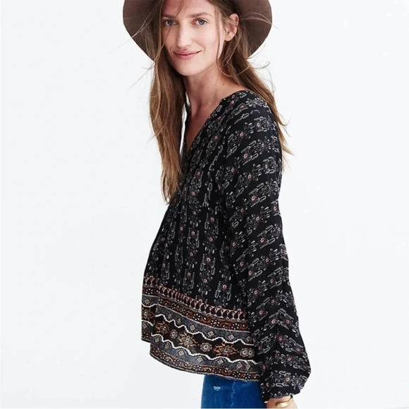 Madewell | Silk Boheme Popover Peplum Tunic Shirt in Burnished Floral | small - Picture 2 of 6